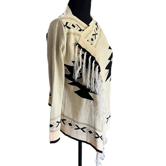 Fringed Aztec Print Open Front Cardigan Size L - Picture 2 of 9